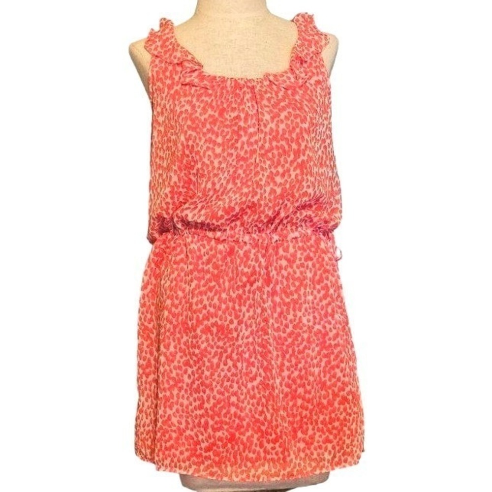 Crimson Coast drawstring waist blouson dress size Small abstract petal print red